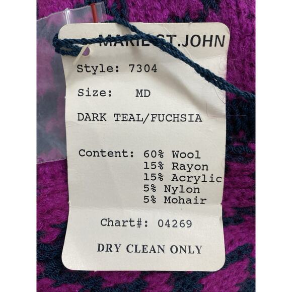 NWT Vintage St John Sweater Pullover Knit Wool Teal Fuchsia Purple Long … - Picture 6 of 9